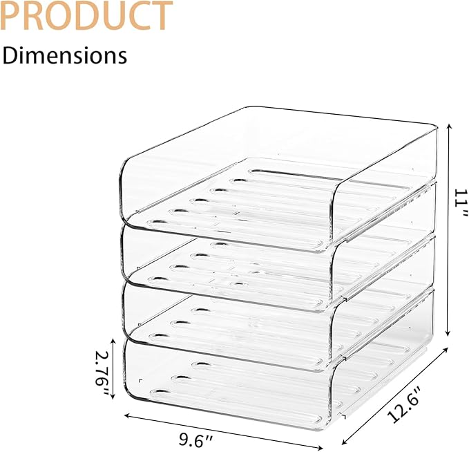 4-Tier Acrylic Paper Tray Organizer | Clear Stackable Desk Organizer for Documents, Letters, A4 Paper | Modern Office/Classroom/Home Organization