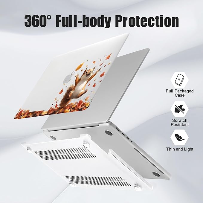 DTangLsm Compatible for MacBook Air 13 inch Case 2025 2024-2022 M4 M3 M2 A3240 A3113 A2681, Smooth Plastic Hard Shell Protective Cover for MacBook Air 13.6 Laptop Case+Keyboard Cover, Happy Squirrel