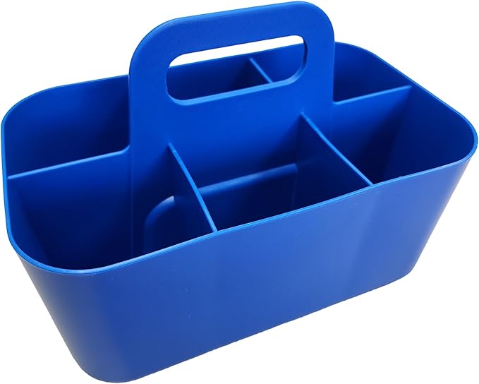 2 Pack Small 6 Compartment Multiuse Caddy Organizer with Handle Art Craft Supplies, Office, Desk, Stationery Pen Holder Stackable- Made In USA (Blue)
