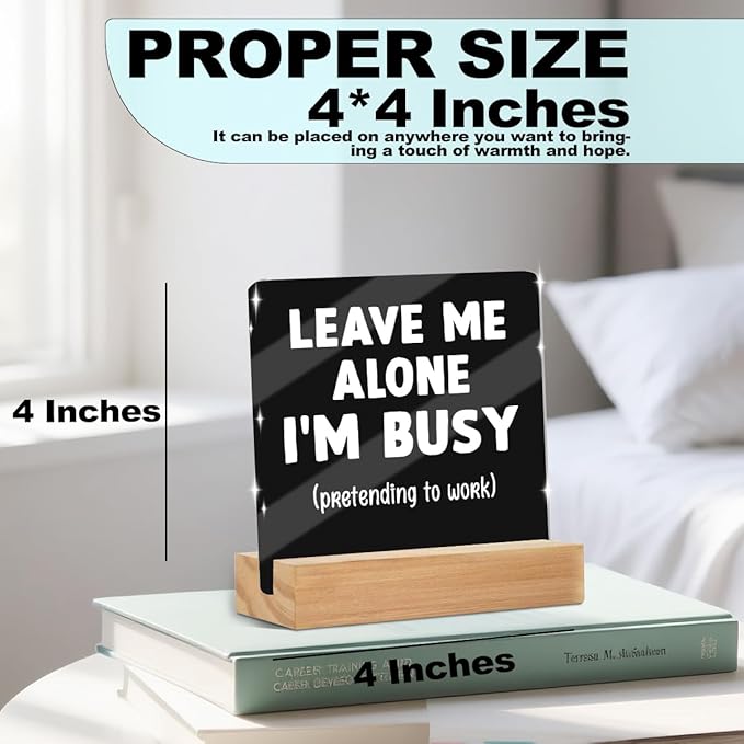 Funny Office Decor Coworker Gifts, Tabletop Caution Acrylic Sign With Wooden Stand, Humorous Gag Gifts for Home Office Desk Decorative Signs for Tabletop Cubicle Shelf Desk Accessories Decor