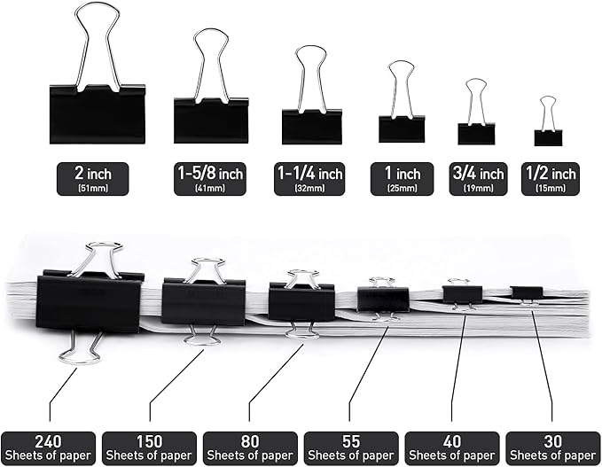 Small Binder Clips, 48 Pack, 3/4 Inch, Standard 19mm, Black, Capacity 0.31 Inch, Mini Paper Clips, Fold Clamp, Office and School Supplies