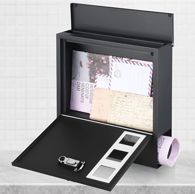 xydled Mailbox with Combination Lock,Large Capacity Wall Mounted Locking Security Mailbox,Large Mail Box with Newspaper Compartment, Black,12.8x11.8x3.3 Inch