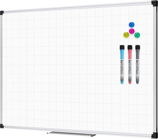 XBoard Magnetic Dry Erase Board with Lines 48 x 36 Inch, 4' x 3' Double Sided Hanging White Board Planner for Wall | Grid Lined White Board + Message Presentation Board