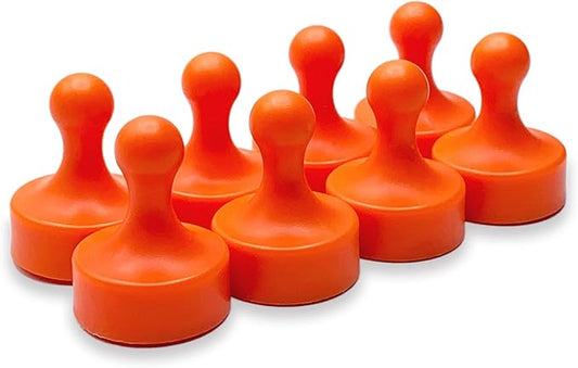 GLASSBOARD STUDIO Powerful Neodymium Magnets, Pawn-Shaped - Strong Fridge/Refrigerator and Whiteboard Magnet, Ideal for Office, Kitchen, Crafts - Rare Earth, Heavy Duty (8, Orange)