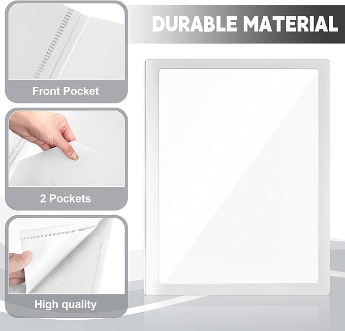 Teling 24 Pcs Plastic Folders with Front Clear Pocket and Business Card Holder 2 Pocket Heavy Duty Folders Plastic Letter Size Paper for Business School Office Supplies (White)