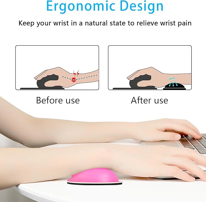 Dapesuom Mouse Wrist Rest, Ergonomic Memory Foam Mouse Wrist Support, Leather Hand Rest Pad Cushion for Gaming, Office, Laptop, Wireless Mouse, Men, Women, Pain Relief & Easy Typing, Hot Pink