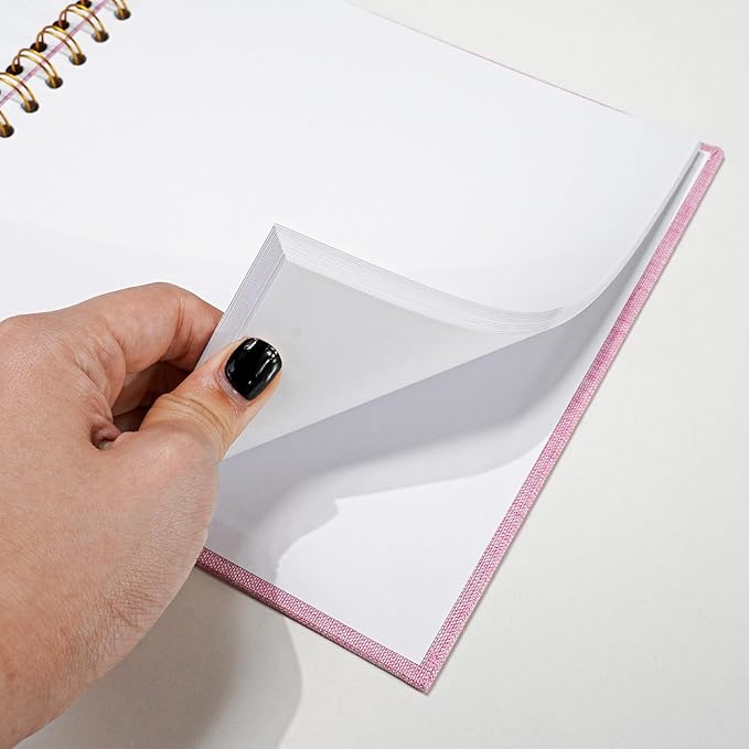 Vienrose 8x8 Inch Scrapbook DIY Small Hardcover Kraft White Pages Scrapbook Photo Album Linen Cover Scrap Book Photo Albums Scrapbooking Supplies Kit for Couple Family Wedding Travel Pink