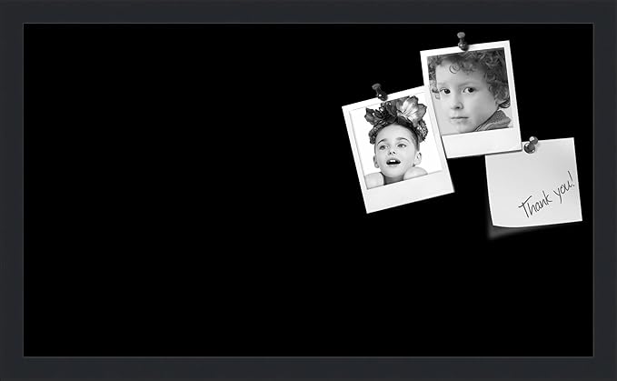 PinPix 24x14 Inch Cork Bulletin Board. This Decorative Framed Pin Board Comes with Solid Black Design and a Satin Black Frame. Ideal for Home Office Decor or Message Board (PinPix-622)