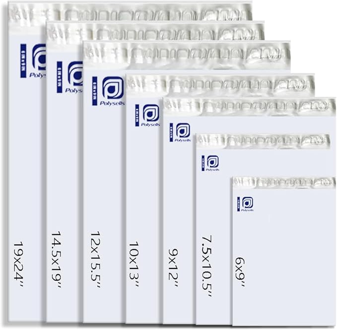 POLYSELLS 100 pcs 12x15.5 Inches White x Silver Poly Mailers Shipping Envelopes, Strong Adhesive Sealing, Waterproof, and Tear-resistant Postal Mailing Bags for Clothing, Books, and Accessories