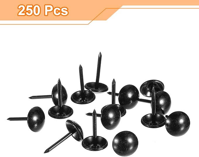 uxcell Upholstery Tacks Nail Pins Furniture, 250Pcs 9.5x17mm Thumb Tack Pins Assortment Kit Carbon Steel for Home Sofa DIY Decorative Nail Heads Nails, Black