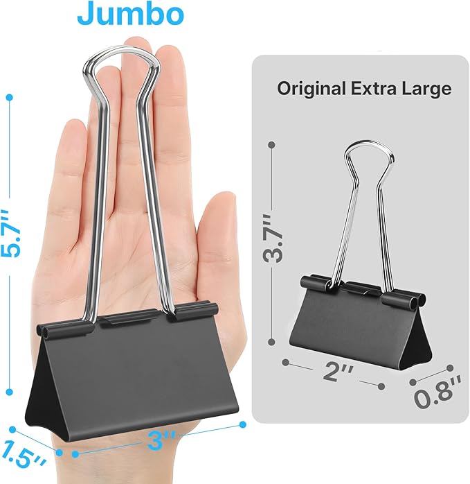 OWLKELA 3 Inch (18 Pcs) Jumbo Binder Clips, Extra Large Black Paper Clamps for Home, School and Office Supplies