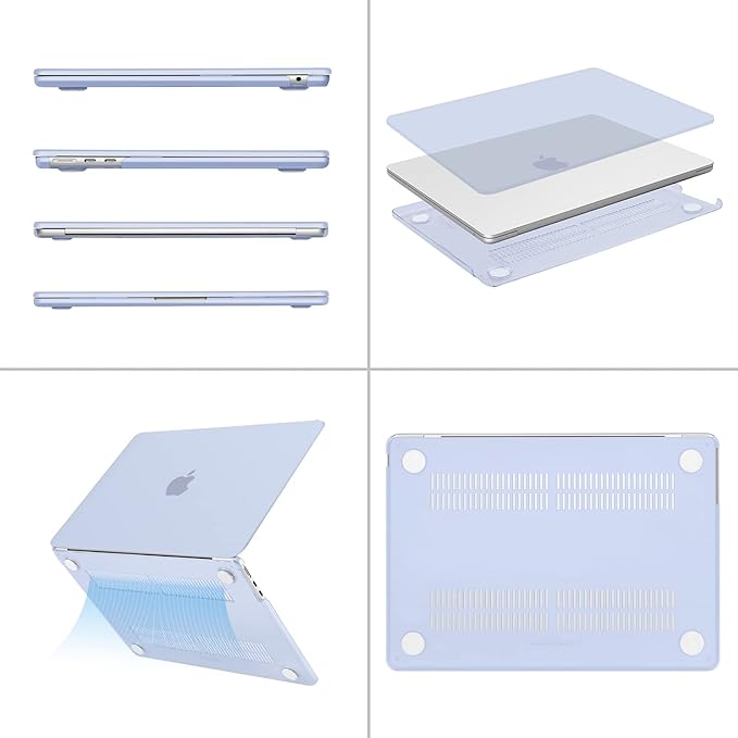 MOSISO Compatible with MacBook Air 13 inch Case 2025 2024 2023 2022 M4 A3240 M3 A3113 M2 A2681, Plastic Hard Shell&Keyboard Cover&Screen Film&Type C for MacBook Air 13.6 inch Case, Pastel Blue
