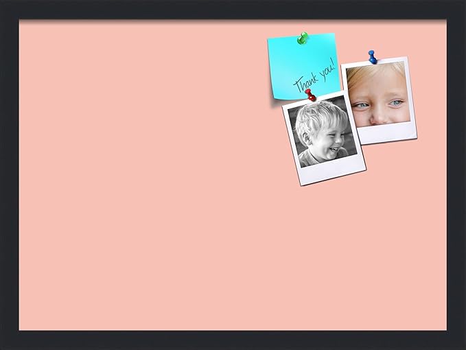 PinPix 22x16 Inch Cork Bulletin Board. This Decorative Framed Pin Board Comes with Pink Pastel Design and a Satin Black Frame. Ideal for Home Office Decor or Message Board (PinPix-1813)