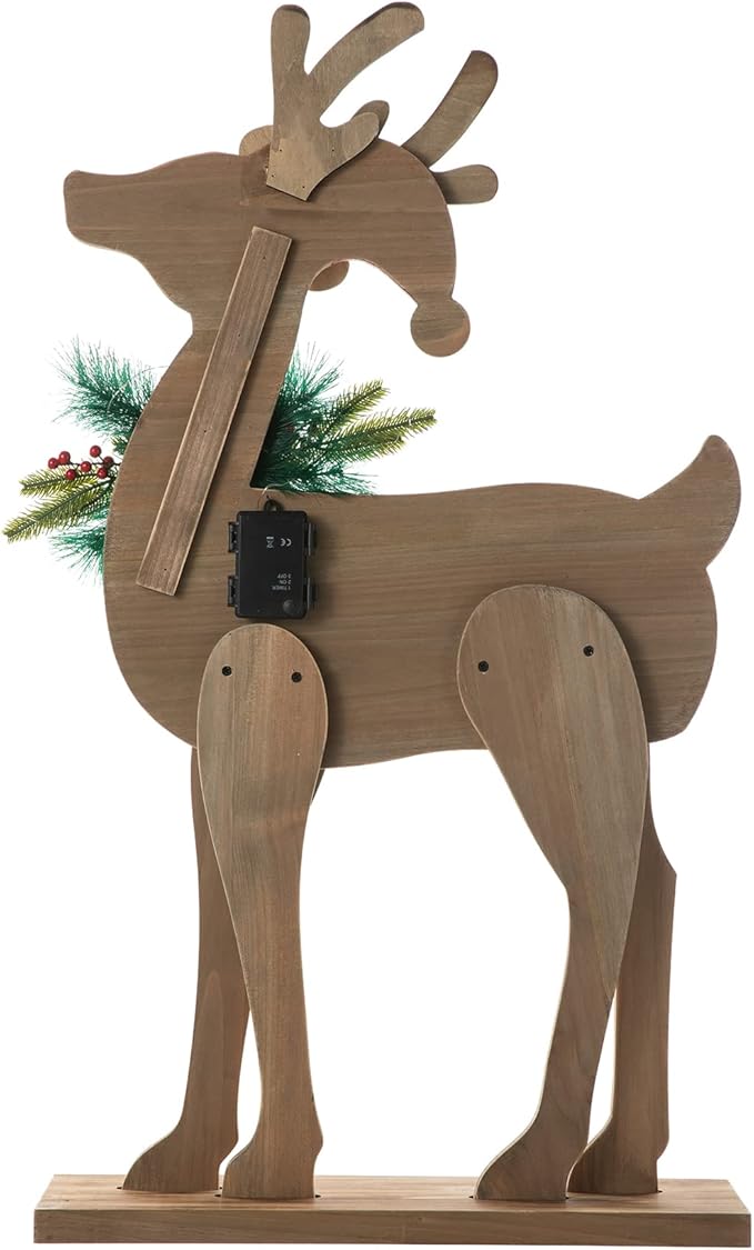 Glitzhome 36" H Lighted Wooden Christmas Chunky Reindeer Porch Sign Standing Deer Porch Decor Rustic Merry Christmas Welcome Sign Holiday Party Outdoor Indoor Xmas Decorations