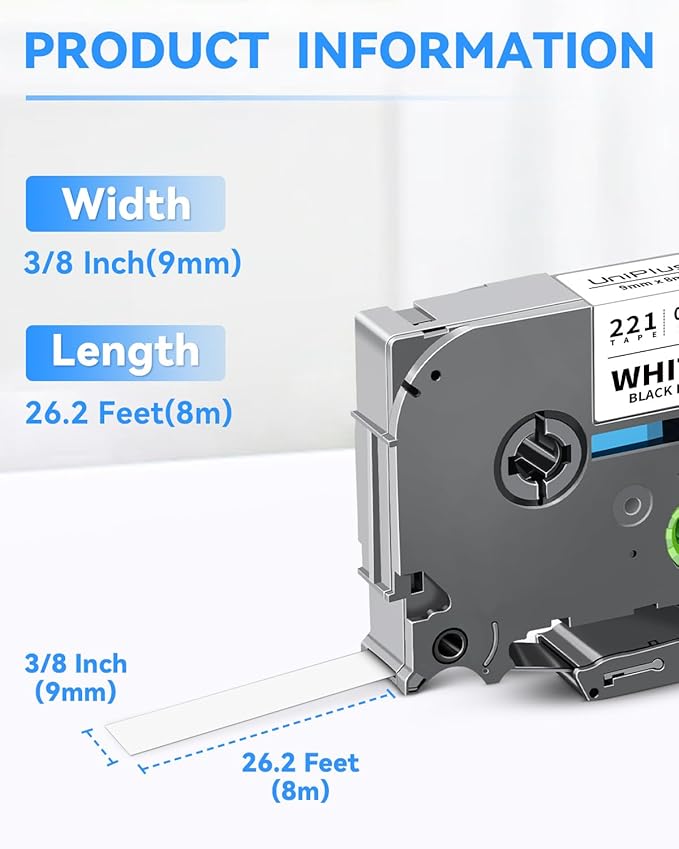 Compatible for Brother Tze-221 Tze-121 Tze-421 Tze-521 Tze-621 Tze-721 Tz Tape 9mm 0.35" Laminated Tape Label Maker Tape for P Touch PTD200 PTD210 PTH110 PTD220 PTD600 PTD400AD, 6-Pack