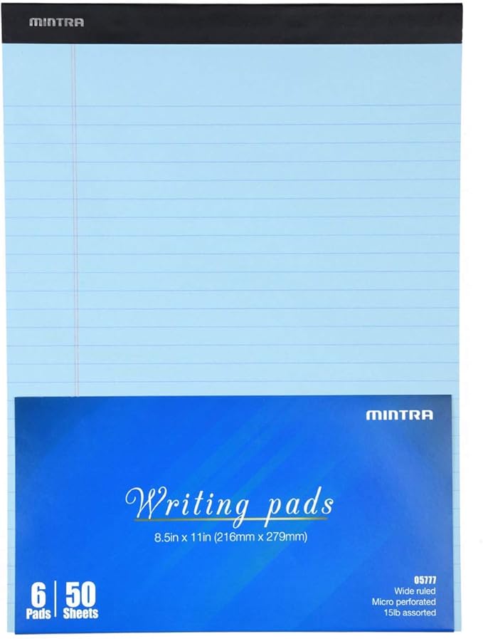 Mintra Office Legal Pads - ((BASIC PASTEL 6pk, 8.5in x 11in, WIDE RULED))
