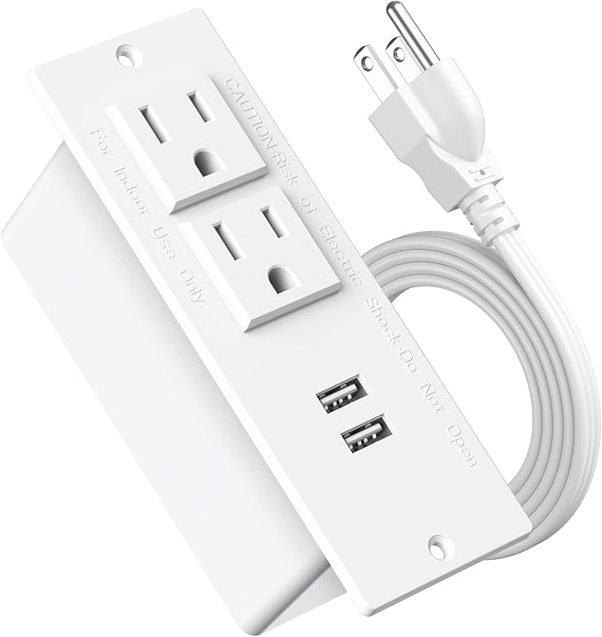 Conference Recessed Power Strip Socket 6.56Ft Cord,Desktop Power Grommet Power Strip with 2-Outlet & 2 USB Ports,Furniture Flush Mount Charging Station,Desk Outlet for Side Table or End Table(White)