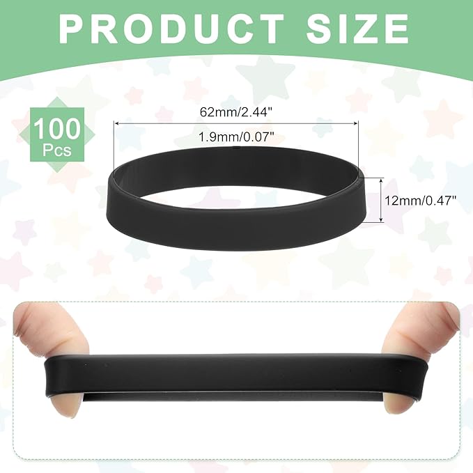 MECCANIXITY 100Pcs Silicone Rubber Bands Non-slip 4 Inch Flat Elastic Rubber Wrapping Bands for Books, Traps, Art, Wrapping Paper, Cord Wraps, Black