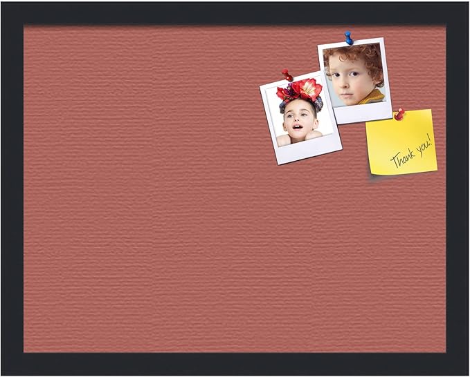 PinPix 18x14 Inch Cork Bulletin Board. This Decorative Framed Pin Board Comes with Crimson Pastel Design and a Satin Black Frame. Ideal for Home Office Decor or Message Board (PinPix-1807)