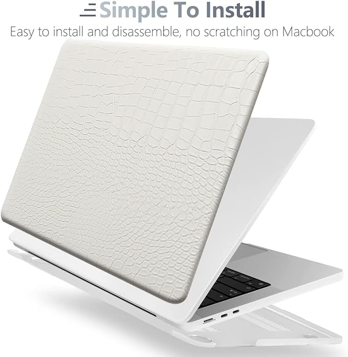 KEROM Compatible for Crocodile MacBook Pro 16 inch Case 2024-2021 M4 M3 M2 M1 Pro/Max Chip A3403 A3186 A2991 A2780 A2485, Crocodile Skin PU Leather Hard Shell Case & Keyboard Cover, White