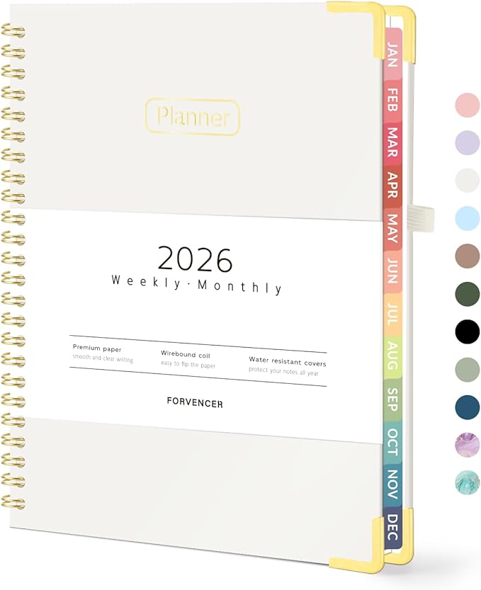 Forvencer 2026 Planner, Hardcover Calendar Planner Weekly and Monthly, January 2026 - December 2026, 6" x 8", Spiral Agenda Book with Tabs, Exquisite Daily Journal with Inner Pocket, Organizer Notebook for Office Home School, A5 Size, Beige
