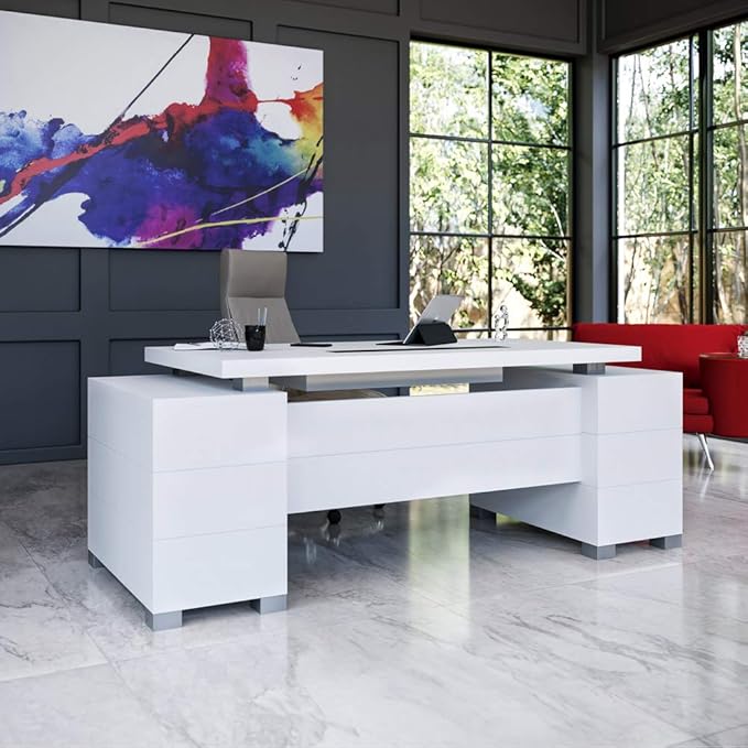 ZURI Forbes Genuine Leather Aluminum Base High Back Executive Chair - Light Grey