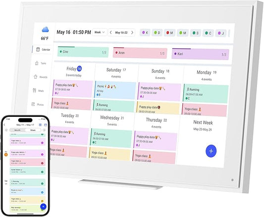 Digital Calendar: 15.6-inch Electronic Calendar & Chore Chart, Smart Touchscreen Interactive Display for Family Schedules–Wall Mount Included, Great for Organizing Your 2025-2026 Wall Planner