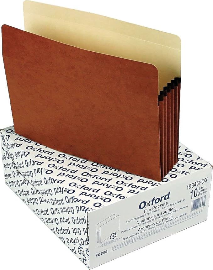 Pendaflex Expanding File Pockets, Letter Size, 5.25" Expansion, Reinforced with DuPont™ Tyvek® Material, Letter Size, Redrope, 10 Per Box (1534G-OX)