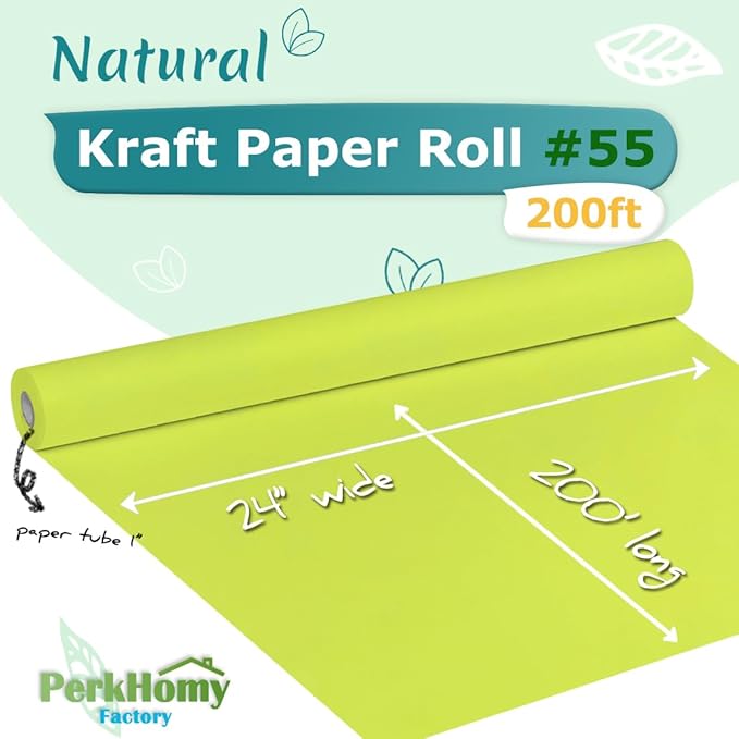 PerkHomy 24" x 2,400" (200') Neon Green Kraft Paper Roll for Craft Bulletin Board Paper Art Table Covering Crafting Gift Wrapping Bouquet Packing Parcel 80GSM 55LB (Neon Green, 24" x 200')