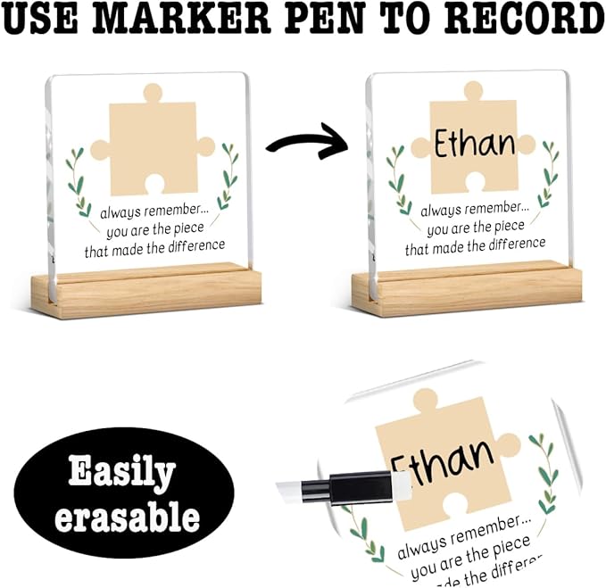 Difference Maker, Retirement Gifts, You Are the Piece That Made the Difference, Coworker Farewell Gift for Colleagues Mentors Wipeable Acrylic Decor Sign with Wood Stand 4 X 4 Inch