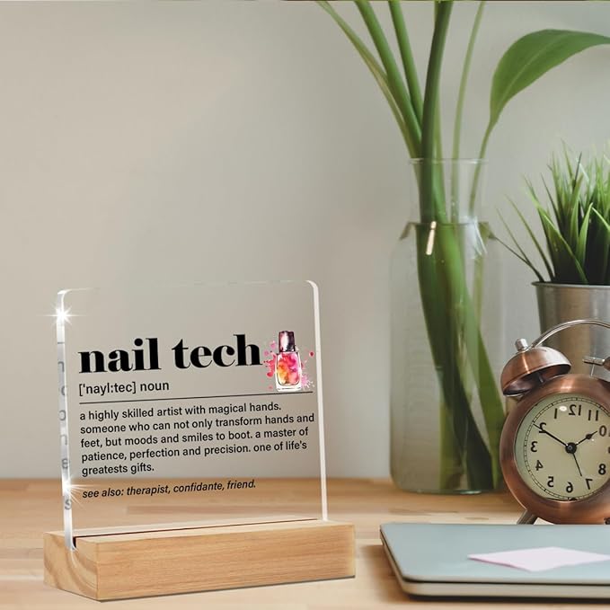 Nail Tech Gifts, Nail Artist Manicurist Nail Tech Thank You Gifts Graduation Gifts, Nail Tech Definition Clear Desk Decorative Sign Beauty Room Nail Salon Acrylic Decor