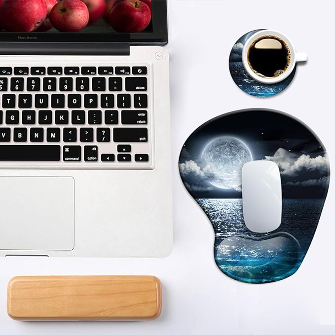DOOKE Ergonomic Mouse Pad with Wrist Support and Coaster,Mouse Pads with Non-Slip PU Base for Home Office Working Studying Easy Typing & Pain Relief Moonlight