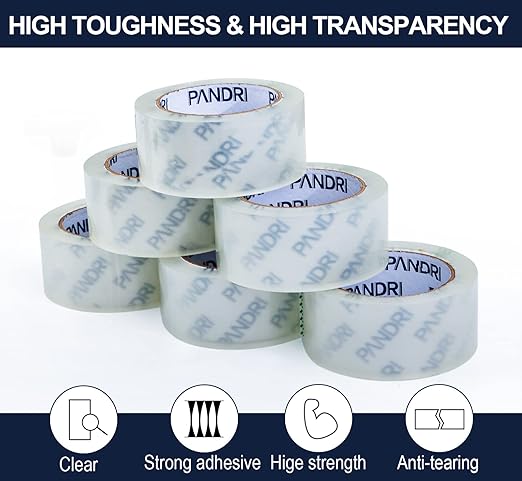 PANDRI Packing Tape, 36 Rolls Heavy Duty Clear Packaging Tape for Shipping Packaging Moving Sealing, 2 inches Wide, 65 Yards Per Roll, Total 2340 Yards