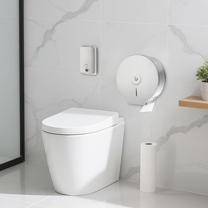 2 Pcs Commercial Soap Dispenser and Paper Towel Dispenser Set with Lock-Stainless Steel,Wall Mount,Large Capacity Manual Liquid Pump Rust Proof Leak Free for Home Bathroom (500 ml,Style 3)