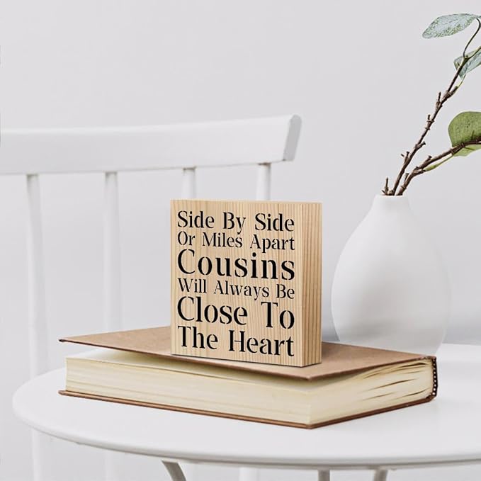 Cousin Wooden Box Sign Decorative Cousins Gifts Home Office Desk Decor for Tabletop Bookshelf Farmhouse Bedroom Living Room Library Dining Room Rustic Square Tiered Tray Wall Decor birthday Wood Color