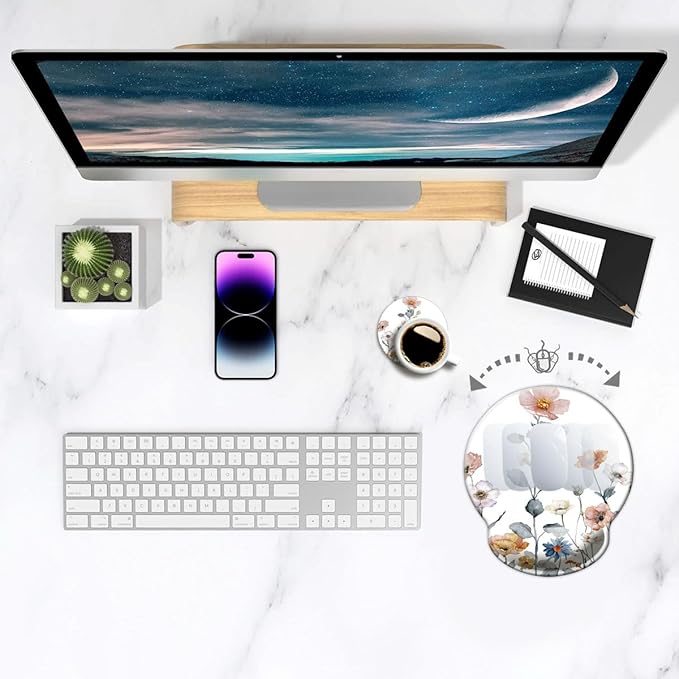 Ergonomic Mouse Pad with Wrist Support,Mouse Pad with Wrist Rest,Relieve Wrist Pain Mousepad Non-Slip Rubber Base,Mouse Pads for Desk,Computers,Laptop,Office,Home,Accessories Watercolor Floral