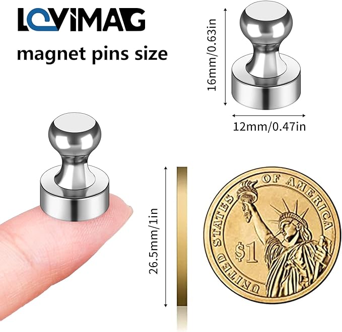 LOVIMAG 25Pcs Magnetic Paper Clip Dispenser Holder for Whiteboard, Strong Magnets Fridge Magnets Adult, Small Push Pin Magnet for Whiteboard, Office, Classroom, Map, Thumb Tacks Magnet