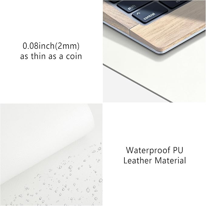 Mouse Pad Large for Desk, PU Leather Desk Pad Protector, Desk Mat Waterproof for Home & Office, Non-Slip Desk Mat for Keyboard and Mouse, Desk Blotter Writing Pad for Desktop, White (13.7''X23.6'')