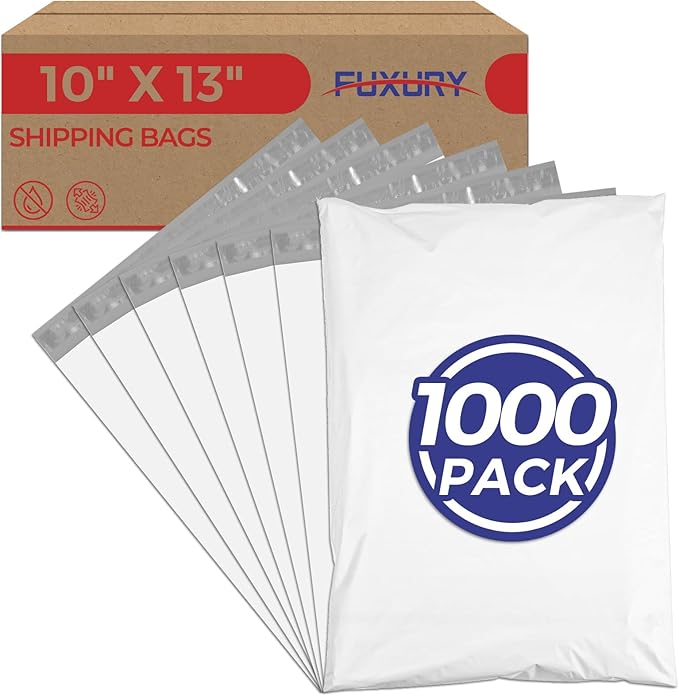 Fuxury 1000 Pack 10x13" Poly Mailers Bulk,Heavy Duty Shipping Bags for Clothes,Strong Adhesive Self Seal Poly Mailing Envelopes for Postage Return Books Business(White)