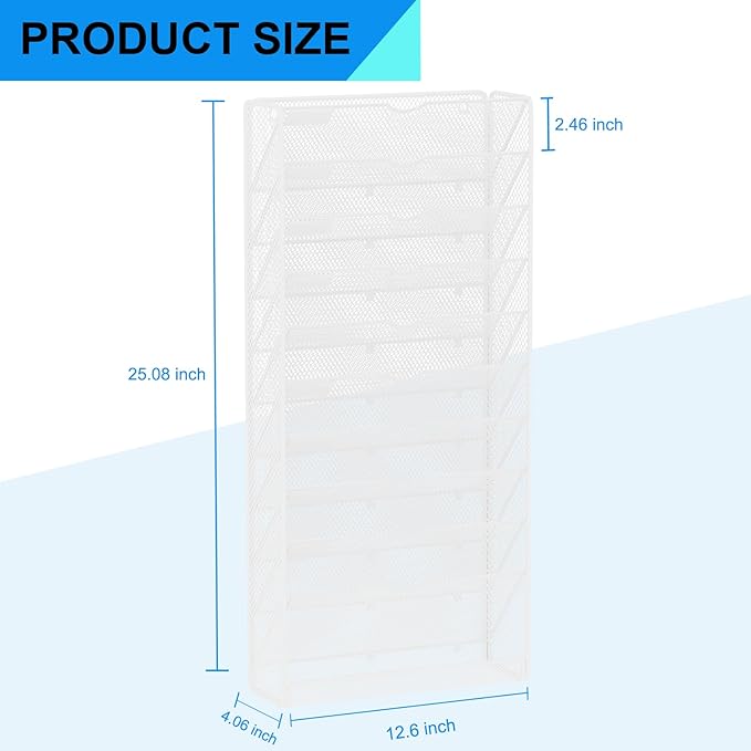 Hanging Wall File Organizer 10 Tier Wall Mounted File Holder Document Wall Organizer Magazine Organization for Office Home, White