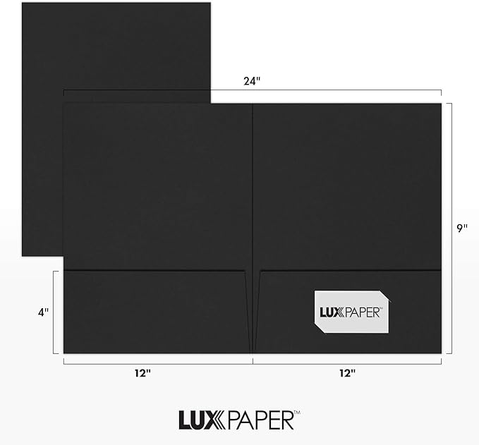 LUXPaper 9" x 12" Presentation Folders | Two Pocket | Midnight Black | 100lb. Cover | 10 Qty