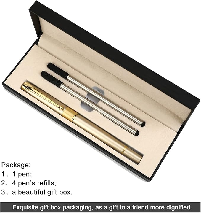 YIVONKA Ballpoint Pen Black Refill,Luxury Ballpoint Line width 0.5mm,Best Ball Pen Gift Set for Men & Women Professional Executive,Office,Nice BallPens Classy Gift Box (Gold)