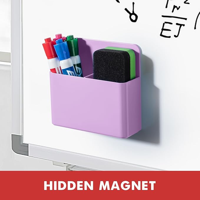 BEYGORM 2 Pack Plastic Magnetic Pen Holder for Refrigerator, Dry Erase Marker Holder for Whiteboard，Magnet School Locker Organizer Accessories, Pencil Cup, Pen Caddy, Classroom Organization(Purple)