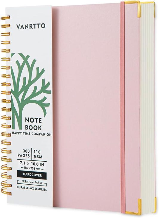 Hardcover Spiral Notebook, B5 Notebooks College Ruled, 110 GSM Thick Lined Paper Notebooks for Work, School and Travel, 300 Pages Journals for Writing, Large Journal for Women and Men Pink B5