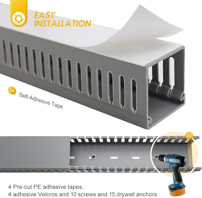 Cable Raceway 95" Open Slot Cable Management Kit Large Capacity Upgraded Snap Structure,Wire Cover Cord Hider for Under Desk&Industrial Network/PC/TVs- 23.6" X 1.97" X 1.97" X 4PCS LWH Grey Color