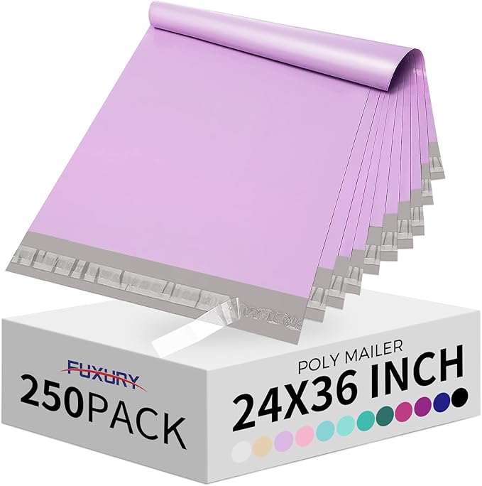 Fuxury 250 Pack 24x36" Extra Large Poly Mailers Bulk,Heavy Duty XXL Mailing Envelopes for Clothing,Strong Adhesive Self Seal Big Poly Shipping Bags for Postage Return Books Small Business(Purple)