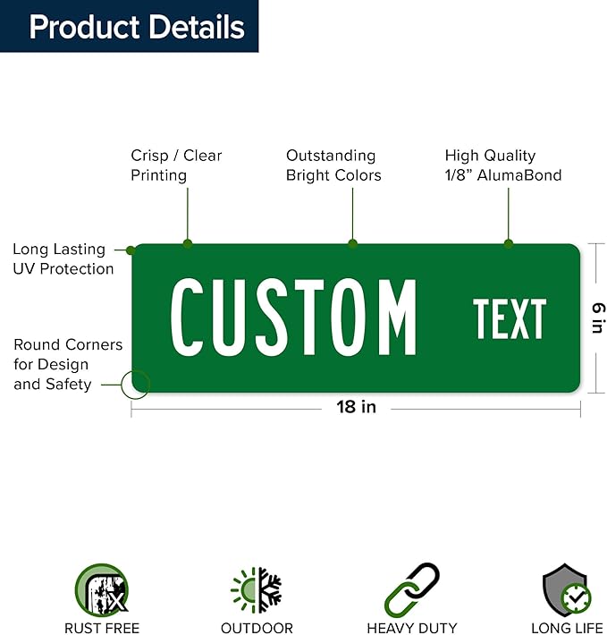 Custom Street Sign, Road Sign, Address Sign, 8 Colors, Reflective Option, Mounting Options, 6x18 Inch, Thick Rust-Free AlumaBond, USA Made by My Sign Center, (Classic)