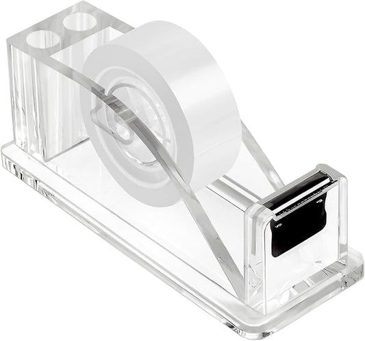 QILIMA Transparent Acrylic Tape Dispenser, Clear Tapes and Refillable Dispensers, Desktop Tape Dispenser Acrylic for Home,Tape Cutter Holder Fits Standard Tape Rolls, Office and School