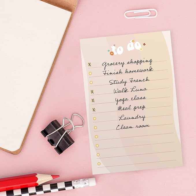 Retro Floral Sticky Note Pads / 4" x 6" Repositionable Checkered Smiley Face Sticky Notes / 5 Trendy Y2K Designs / 50 Sheets Per Pad Set of 5 / Made in USA