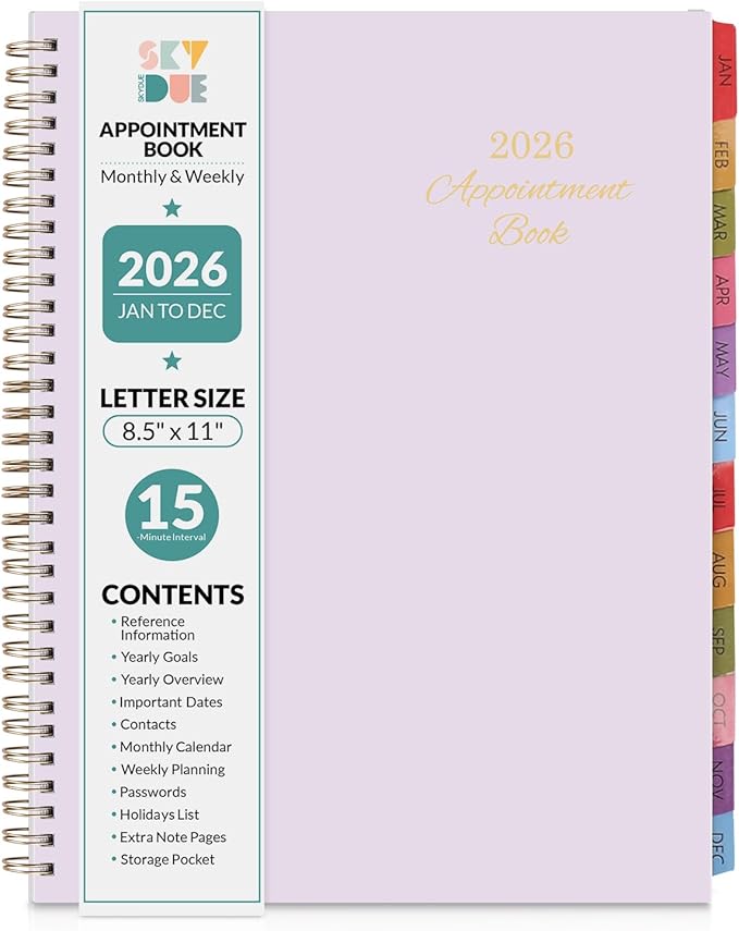 SKYDUE 2026 Appointment Book, 8.5" x 11", Hourly Planner with 15 & 30-Minute Increments, Weekly & Monthly Planner for January - December 2026, Perfect for Daily Planning Purple